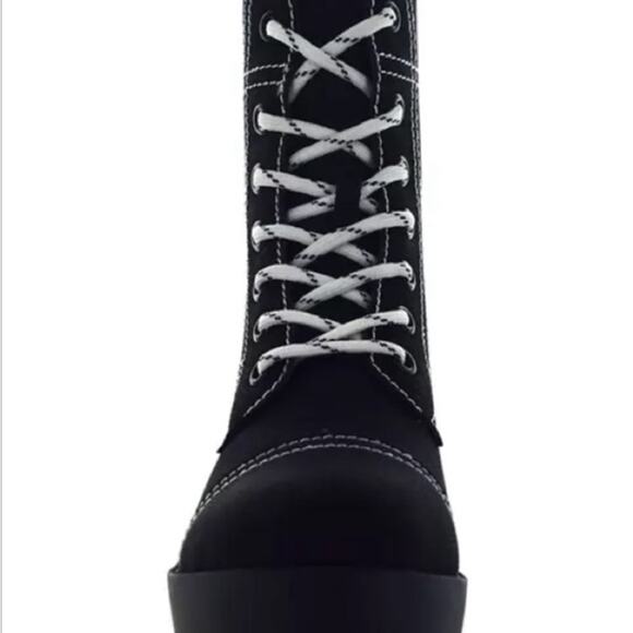 Seven7 Combat Boots Jodi Black Faux Leather Lace Up Contrast Stitching Size 10 - Picture 11 of 12